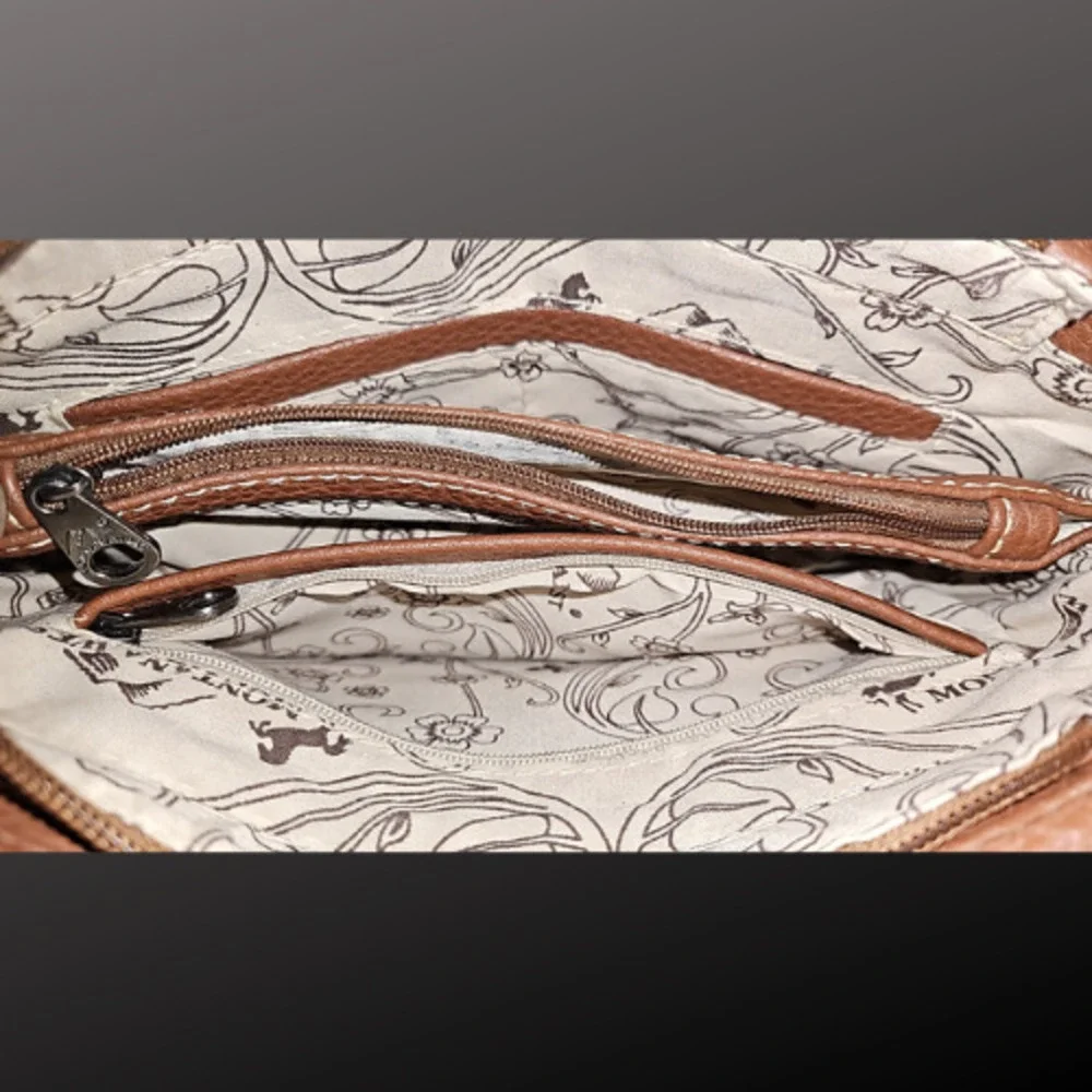 Montana West Feather and Fringe Brown Shoulder Bag Purse - Picture 5 of 6